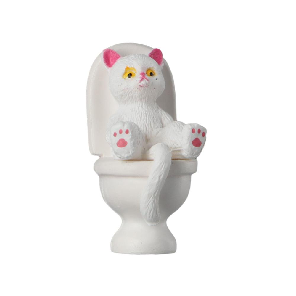 Figure Cute Resin Cat Desktop Simulation Cat Home Decor Home Garden Decor Toilet Sitting Miniature Sitting On Closestool Toilet Micro Landscape PVC Model Miniature Crafts Cat Ornaments