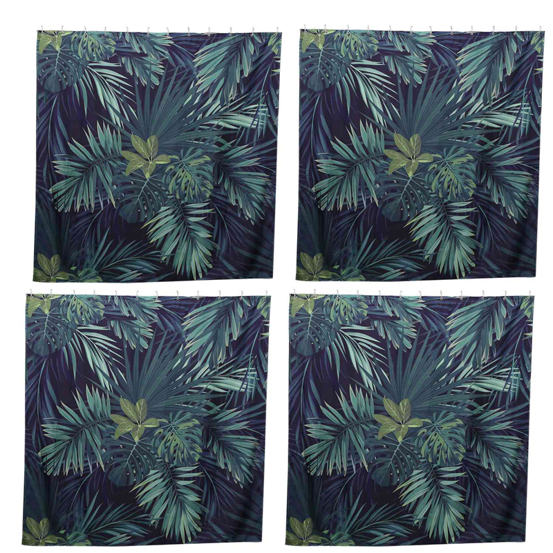 4X Green Shower Curtain Leaves Printing Pattern Modern Natural Plant Pattern Polyester Bathroom Waterproof Curtains