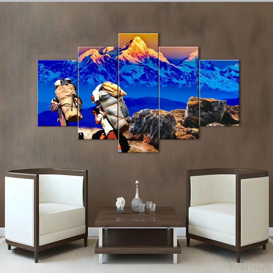 5 Piece Panel Beautiful Mountain View Wall Hang Canvas Print With Wooden Back Frame By Shreeniti