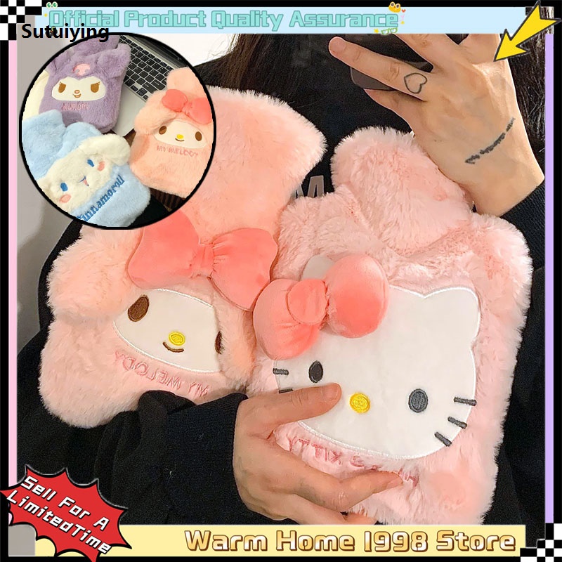 Sutuiying 1L Sanrio Plush Hot Water Bag Hand Warmer Heat Pack Cute Hello Kitty New Kuromi Melody Reusable Heating Hot Water Bottle Bags Girls