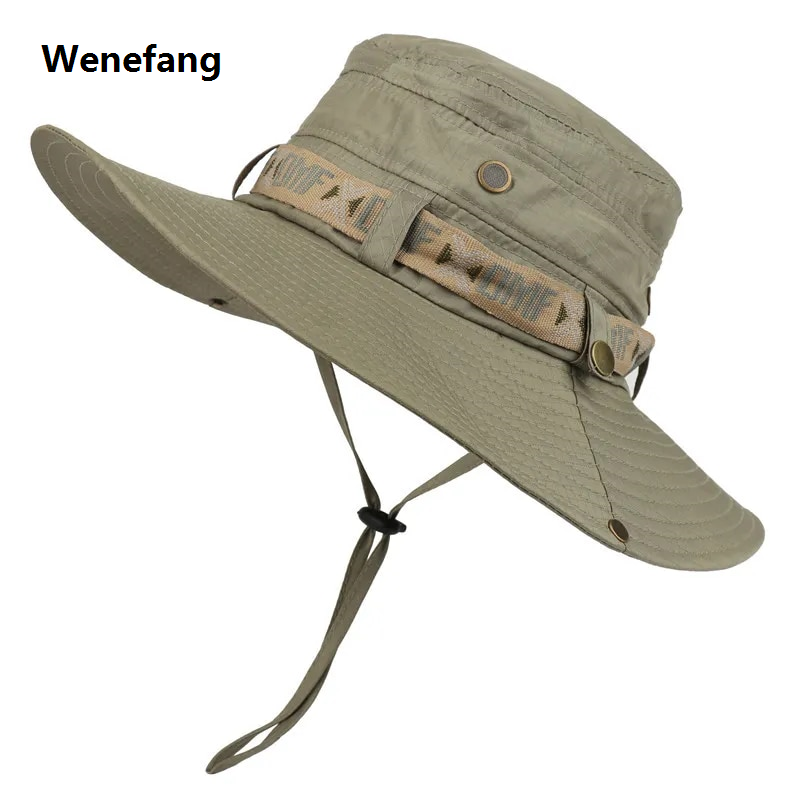 Wenefang Summer Men Bucket Hat Outdoor UV Protection Wide Brim Panama Safari New style Hunting Hiking Hat Mesh Fisherman Hat Beach Sunscreen Cap