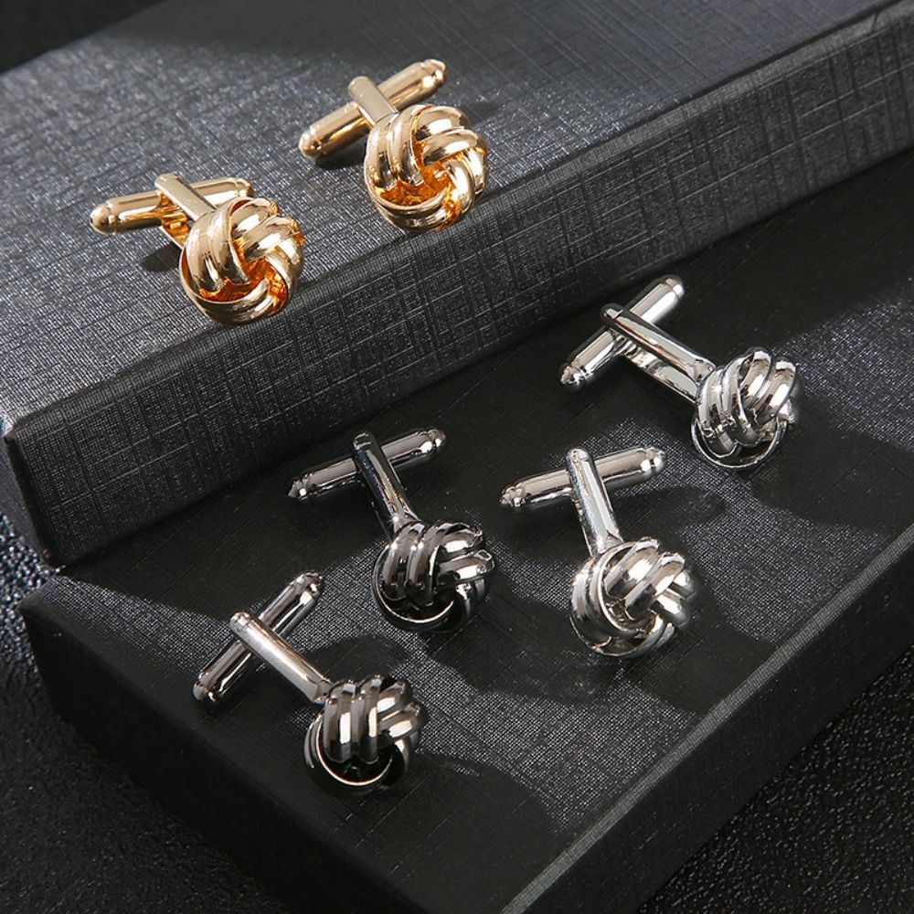 High Quality Alloy Alloy Cufflinks Gold Silver Black Shirt Suit Cuff Links Elegant Style Knot Men