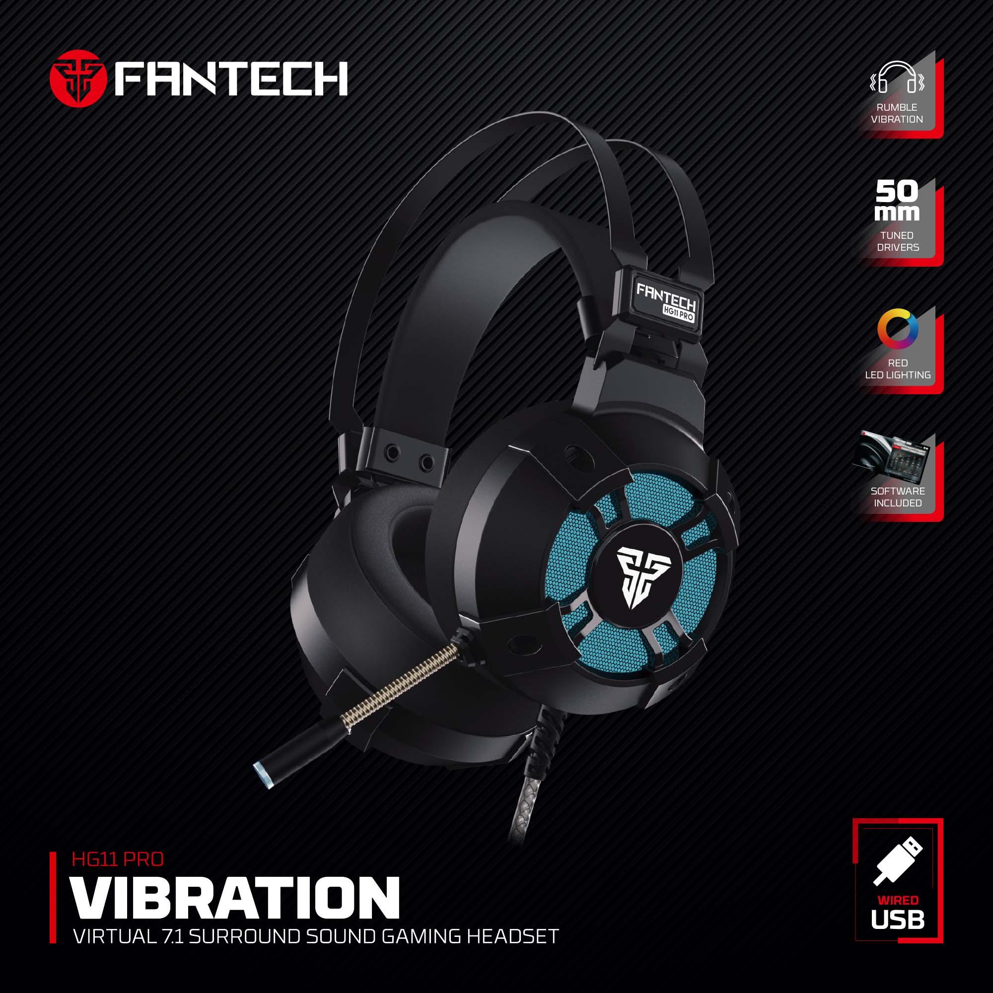 Fantech Hg11 Pro Captain 7.1 Surround Sound Gaming Headset Over Ear Headphone