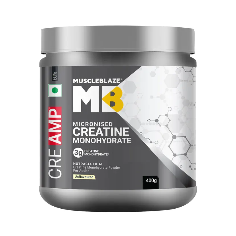MuscleBlaze Creatine Monohydrate 400g 133 Servings with CREAMP Micronized Powder for Muscle Building