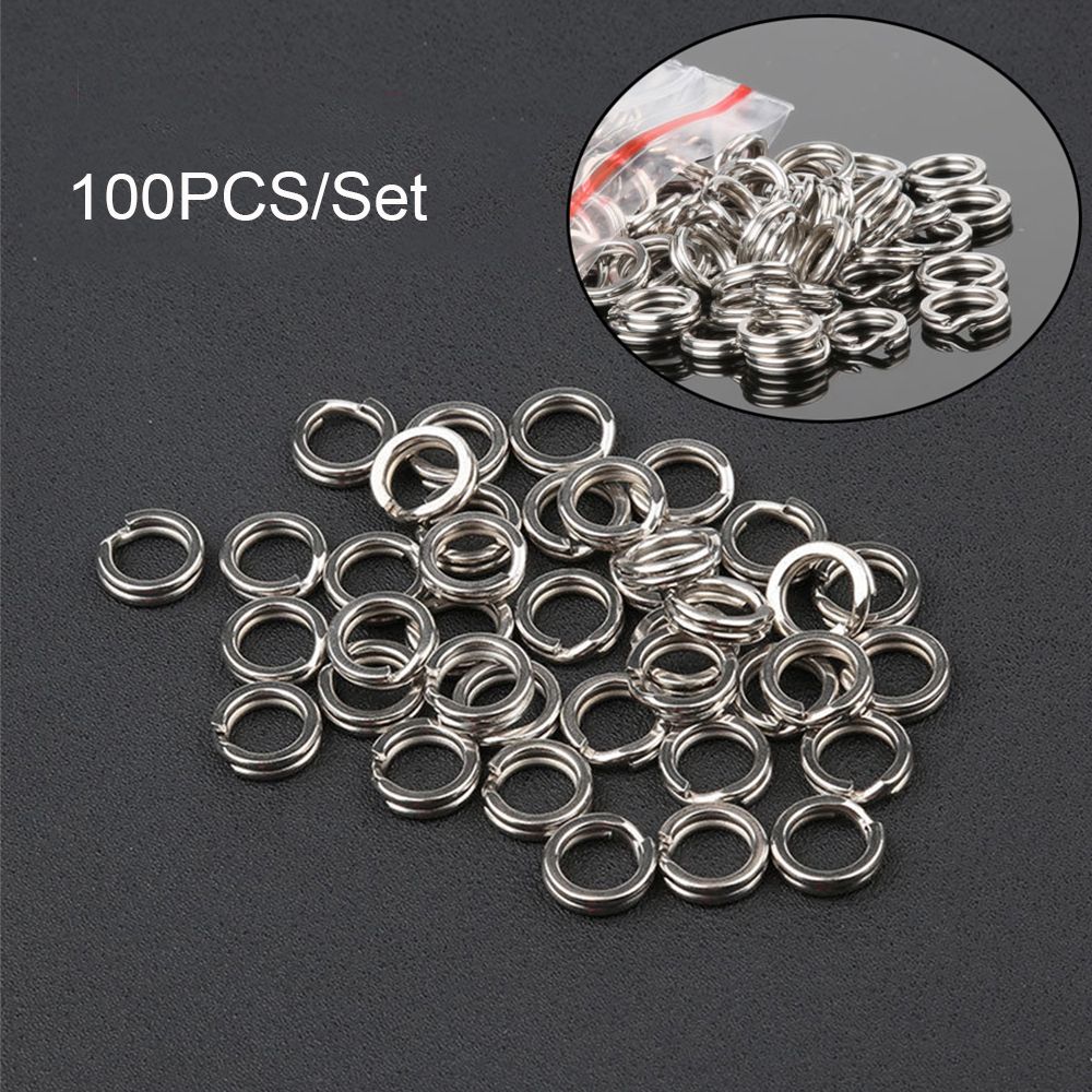 100PCS Lot Line Tackle Durable Stainless Steel Swivel Snap Fishing Split Rings Fish Connector