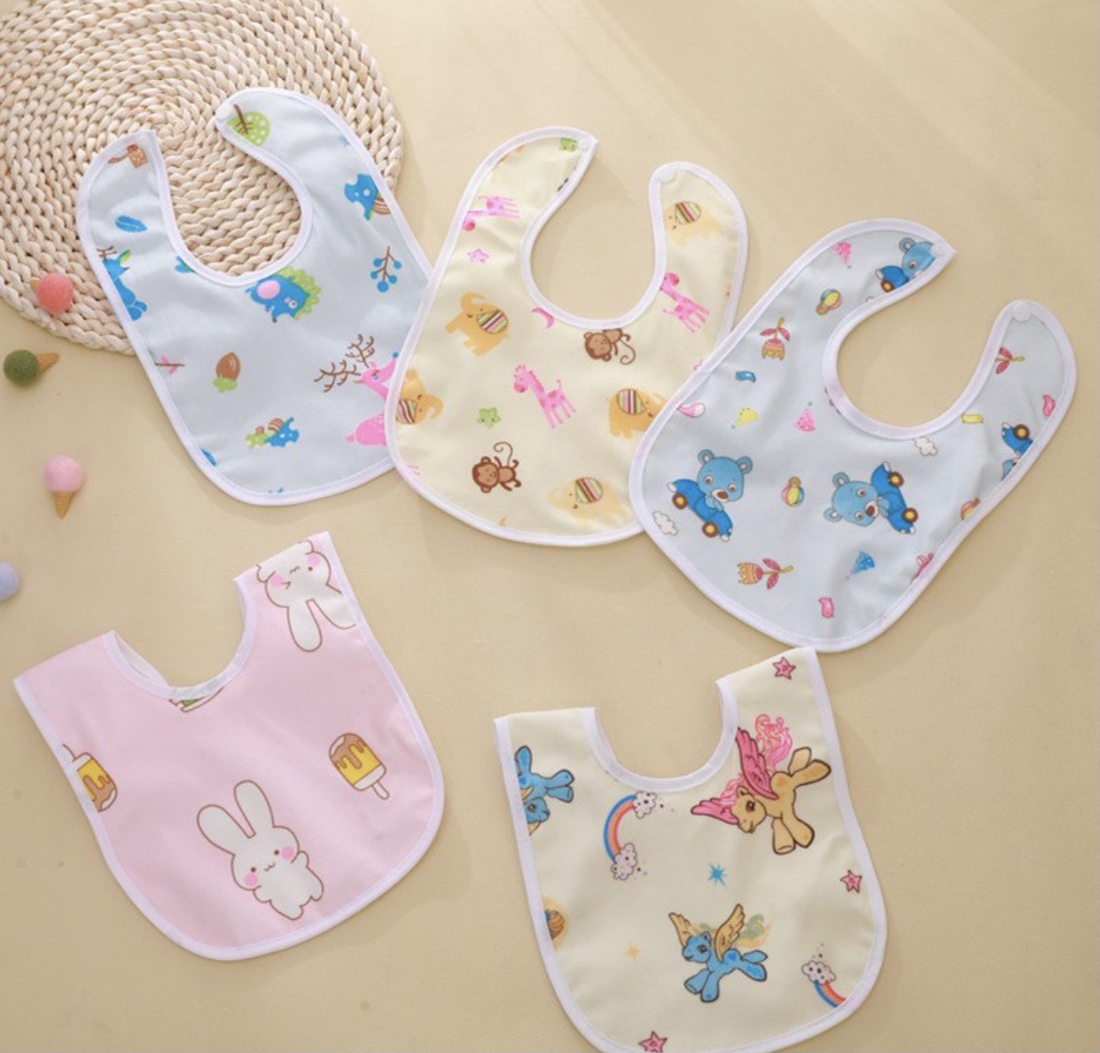 Baby Waterproof & Washable Cotton Clothes Bib/Apron 2 Pcs