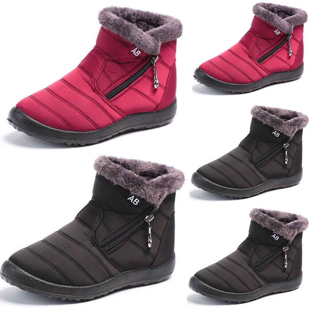 New Womens Boots Winter Boot Waterproof Fur Lined Snow Ankle Boots Luxury Zipper Winter Warm Winter Shoes Woman