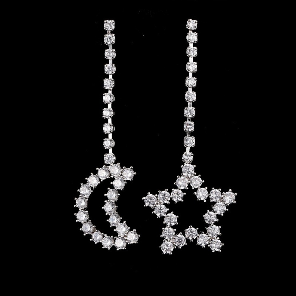 【Fashion-forward】New Star Moon Zircon Earrings Women's Long Tassel Full Diamond Shining Earrings