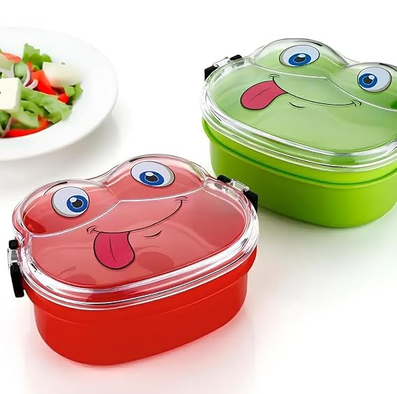 1 Piece Plastic Double Layer Froggy Shape Lunch Box with Spoon