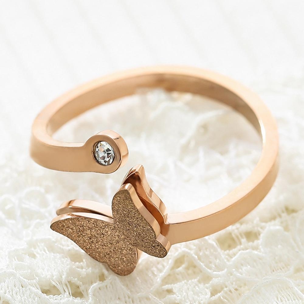 1Pcs Stainless Steel Zircon Butterfly Open Adjustable Rings New Ladies Ring For Girls/Women/Teens Gift