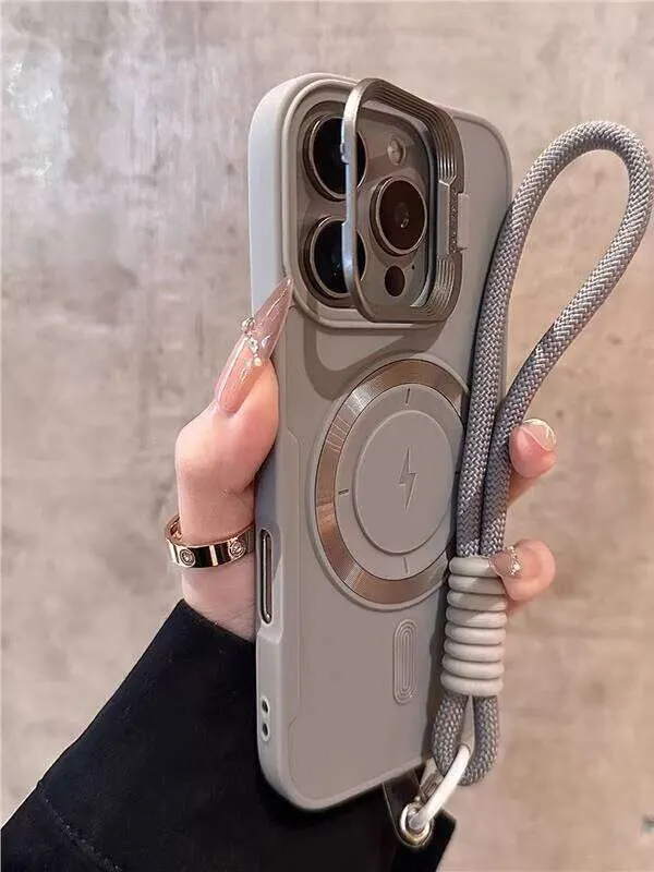 Titanium Gray Apple 16 Max Phone Case Magnetic 15 Pro Lanyard iPhone 14 Skin Feel 13/12 Silicone Shockproof