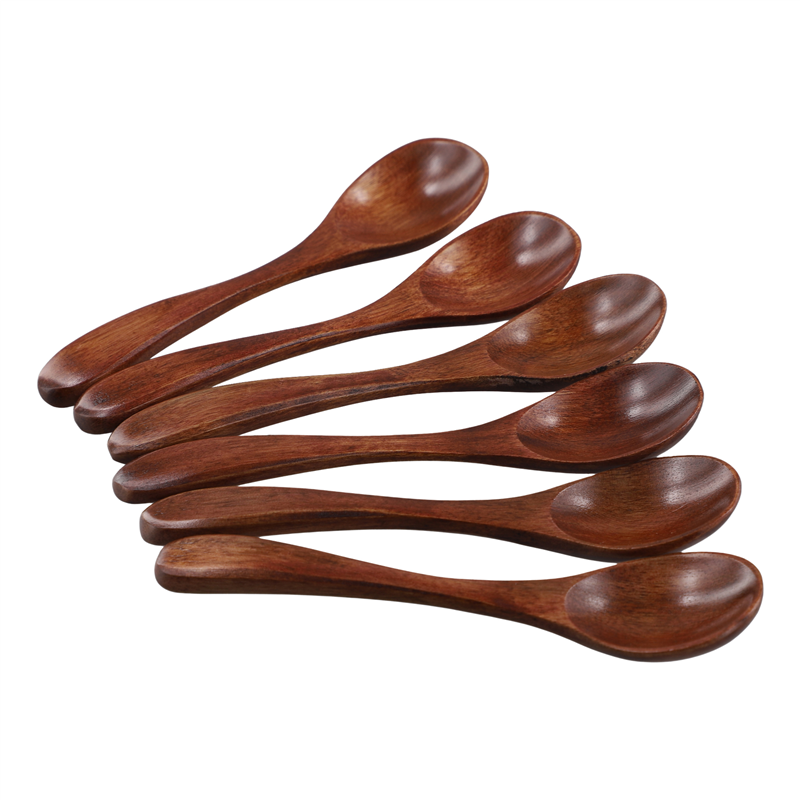 (GGBR) Small Wooden Spoons, 6 PCS 5.3 Inch Natural Soup Spoons Bamboo Wood Spoon for Eating, Handmade Condiments Mixing Serving