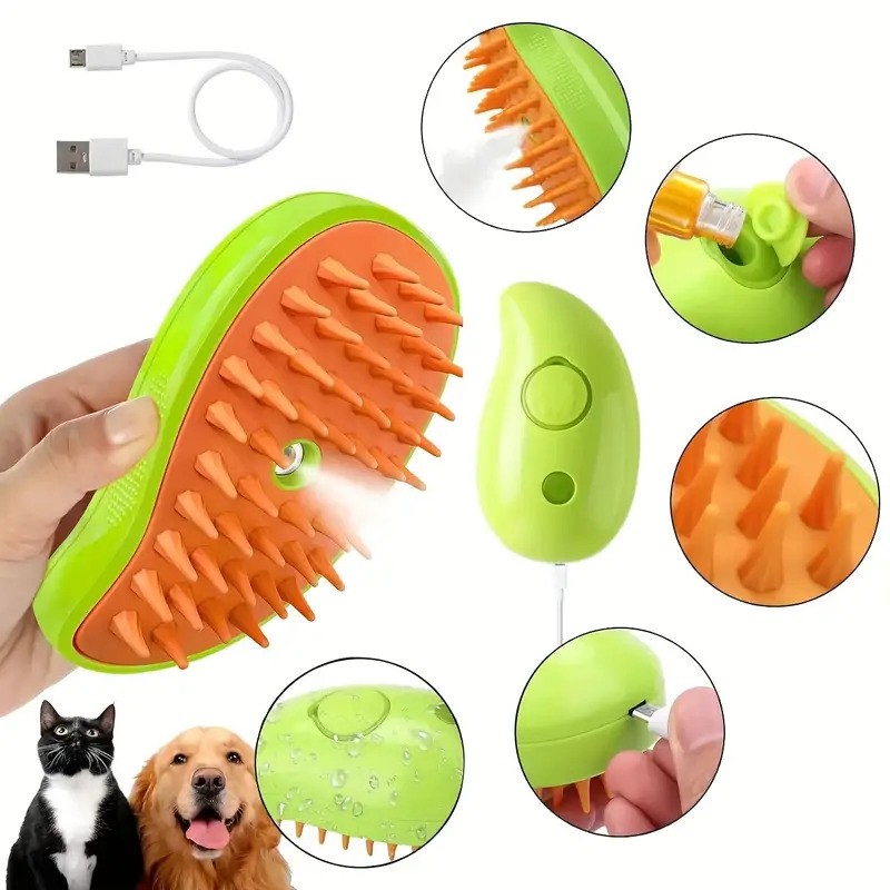 3 In 1 Steamy Pet Brush Electric Spray Brush For Cat and Dog For Massage Pet Grooming Removing Tangled and Loose Hair