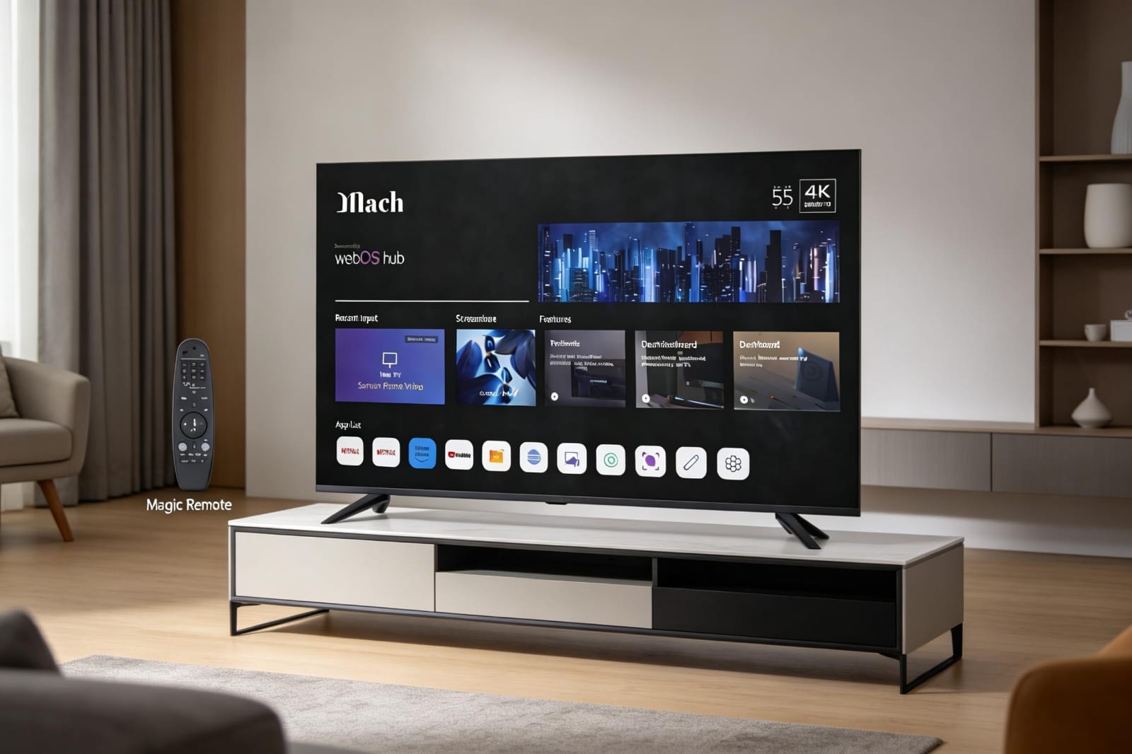 MACH 55 inch Ultra HD 4K LED Smart WebOS TV with Magic Remote Bezel Less/ 1 year Replacement Warranty