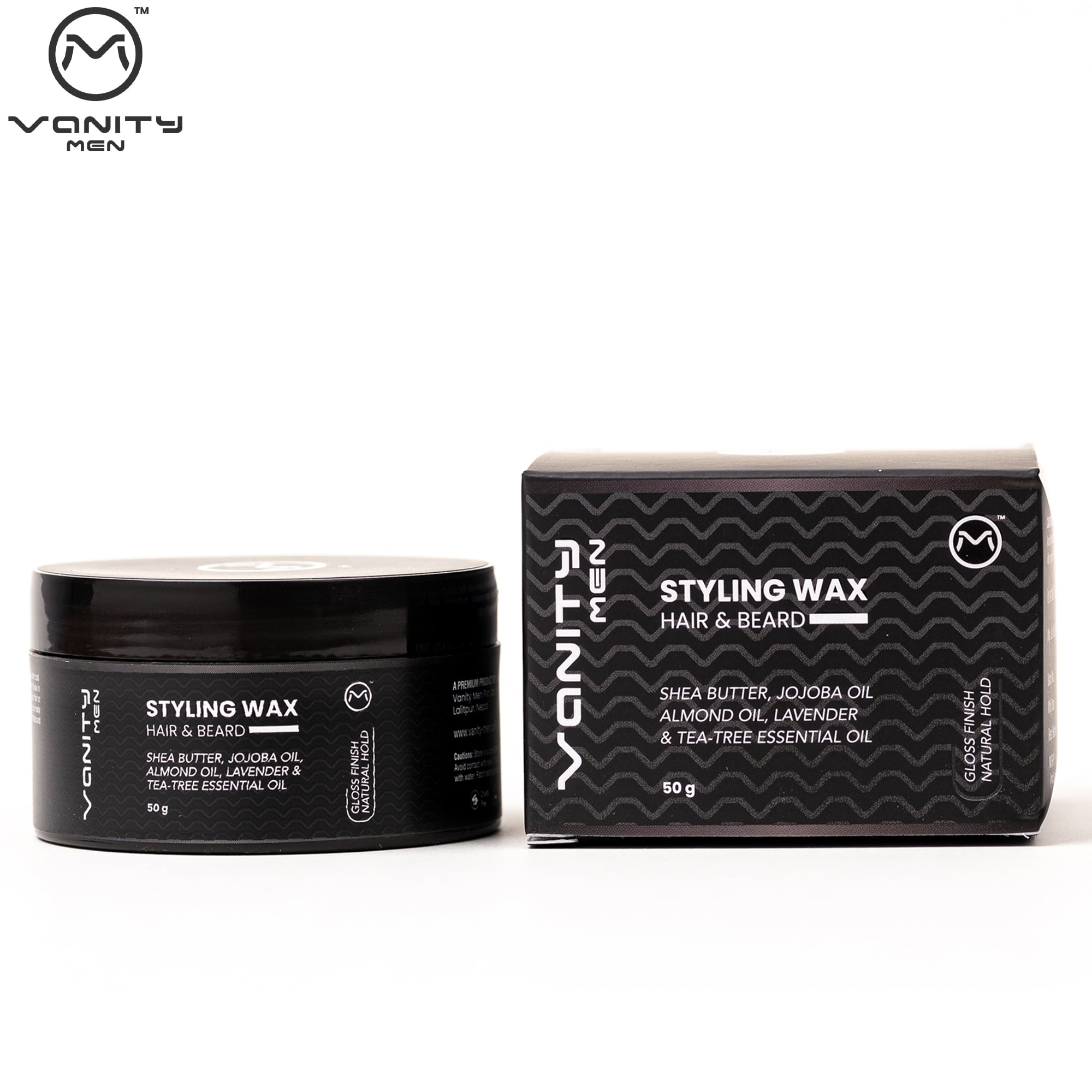 Vanity Men Hair & Beard Styling Wax - 50g | Natural Hold, Gloss Finish