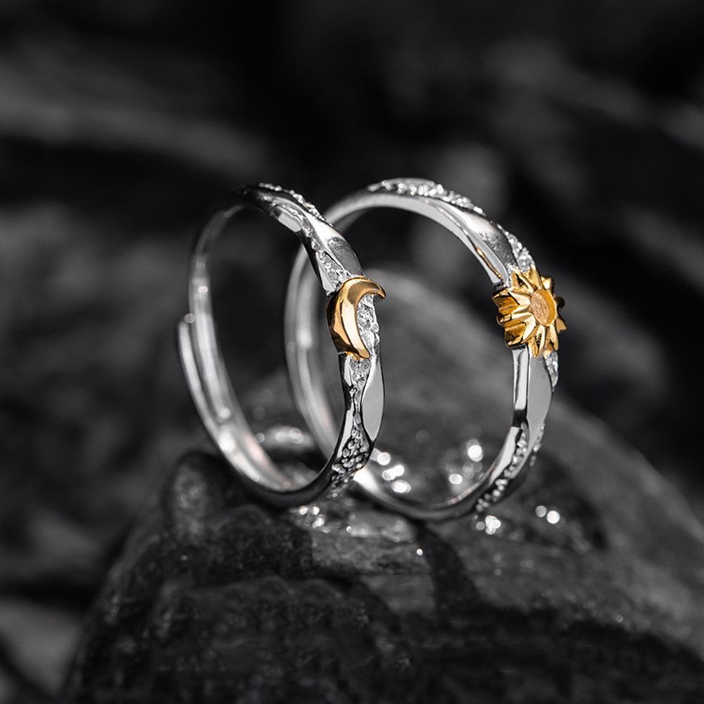 Jewelry Accessories Adjustable Sun Moon Couple Finger Ring Sparkling Fashion Adjustable Open Rings Temperament Stackable Matching Rings Wedding Gift