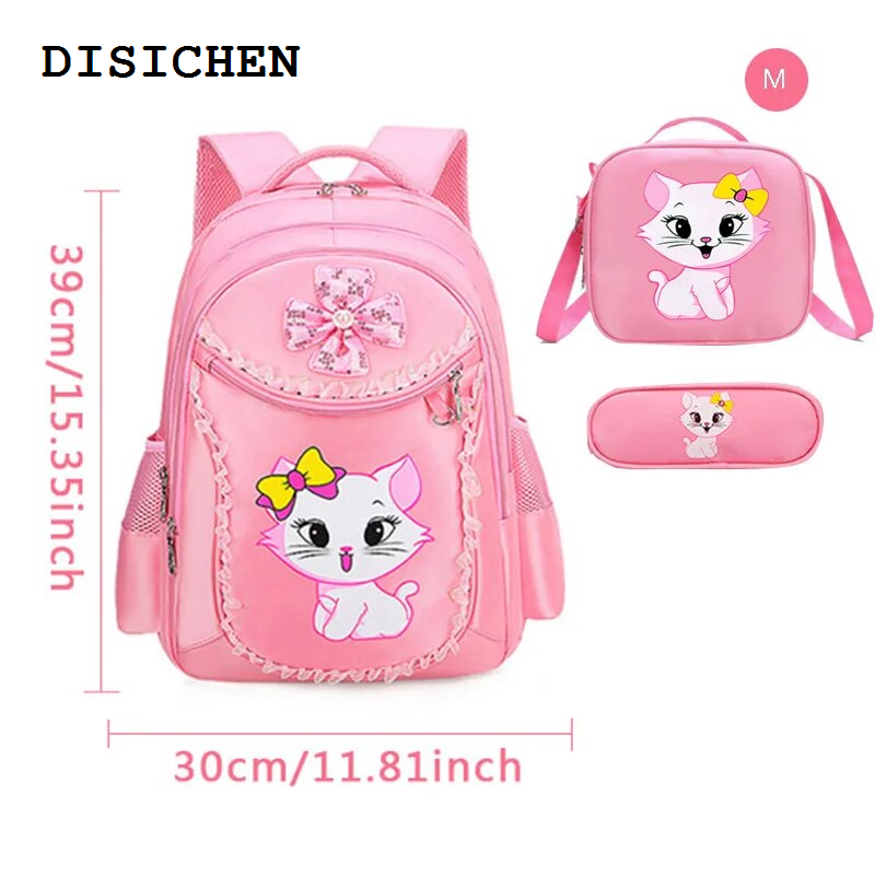 DISICHEN 2025 New 3 Pieces Pink Cat Children Backpack School Bags for girls Cartoon Kid Backpack Kitty Printing Bookbag mochilas escolares infantiBasketball