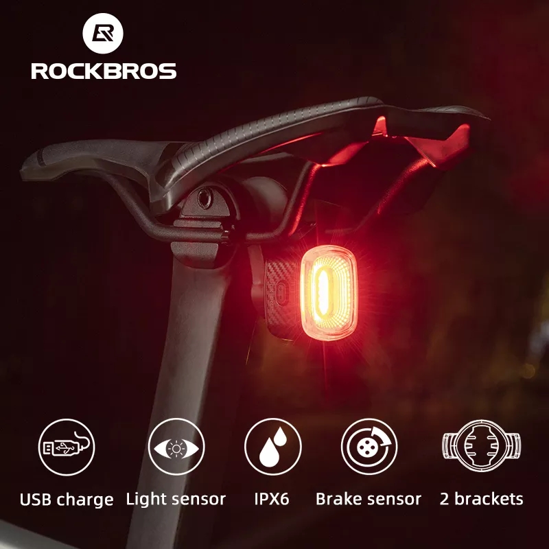 ROCKBROS Bicycle Rear Light Smart Auto Brake Sensing USB Bike Light IPX6 LED Taillight MTB Road Rechargeable
