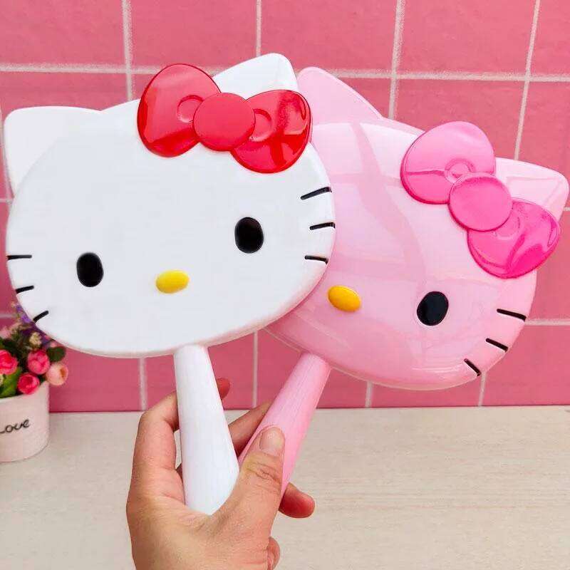 Kawaii Toy Sanrio Cat Head Bow Hello Kitty Hand Cute Makeup Creative Portable Mirror Girl Gift