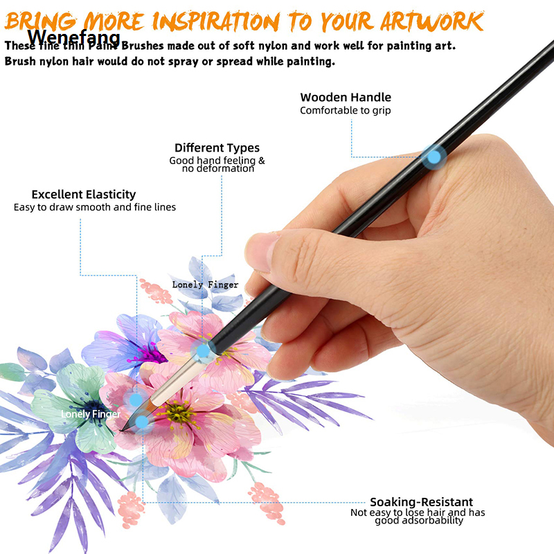 Wenefang 12pcs Paint Brushes Set Professional Paint Brush Round Pointed Tip Luxury Nylon Hair Acrylic Brush For Acrylic Watercolor Oil Painting