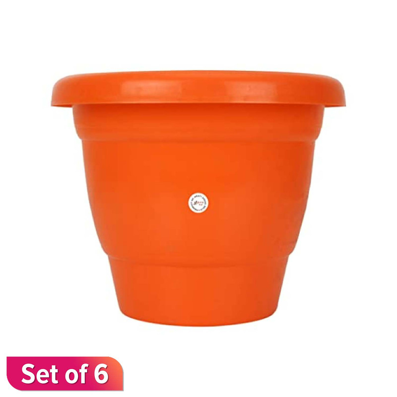 Pack Of 6 Orange Color Flower Pot Without Plate 8Inch