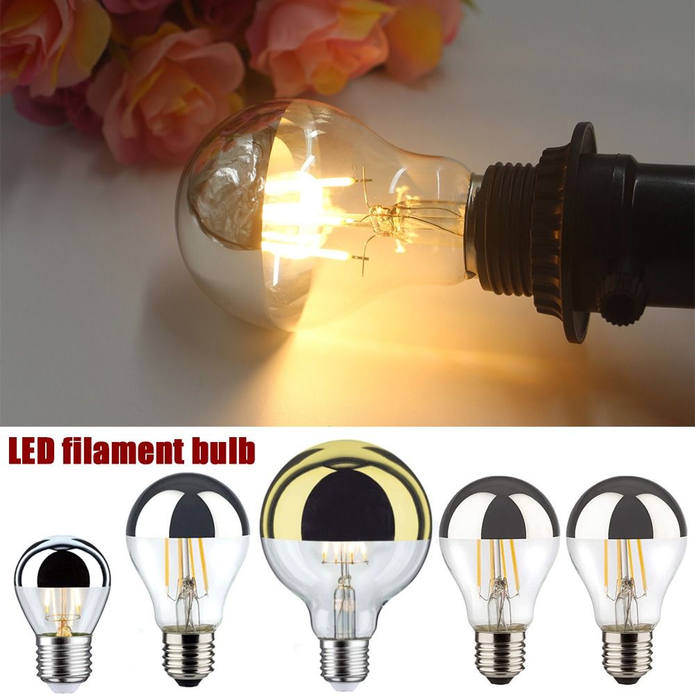 New Stabla E27 silver light ncandescent A60 mirror reflection semi-plated bulb LED filament bulb