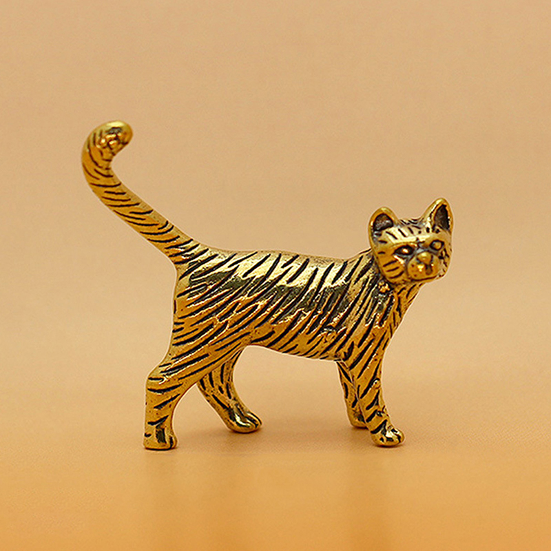 Retro Brass Cartoon Persian Cat Statue Desktop Ornament Metal Cute Small Animal Figurines Miniatures Home Decoration Accessories 7DD