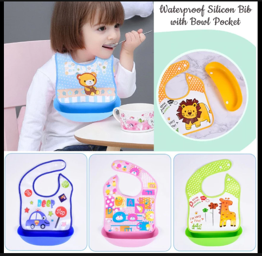 Waterproof Silicone Baby Bib Lightweight Comfortable Easy Cleaning Three-dimensional Super Soft Children Food Meal Pocket