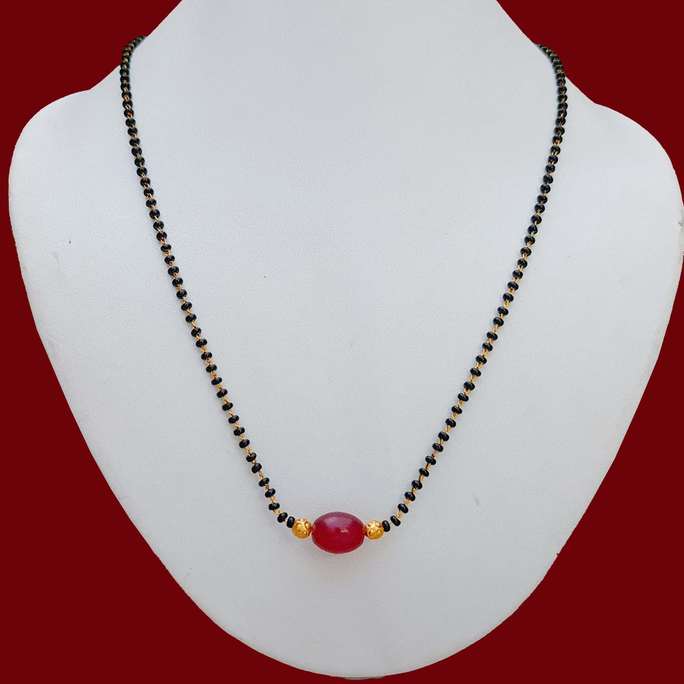Gold Plated Ball Pendant Mangalsutra With Panchadhatu Lari Chain Mangalsutra Simple Mangalsutra Offer Mangalsutra For Daily Use Attractive Mangalsutra Design Beautiful Mangalsutra For Mother Gift For Mother Red Crystal Mangalsutra Red Mangalsutra For Wife