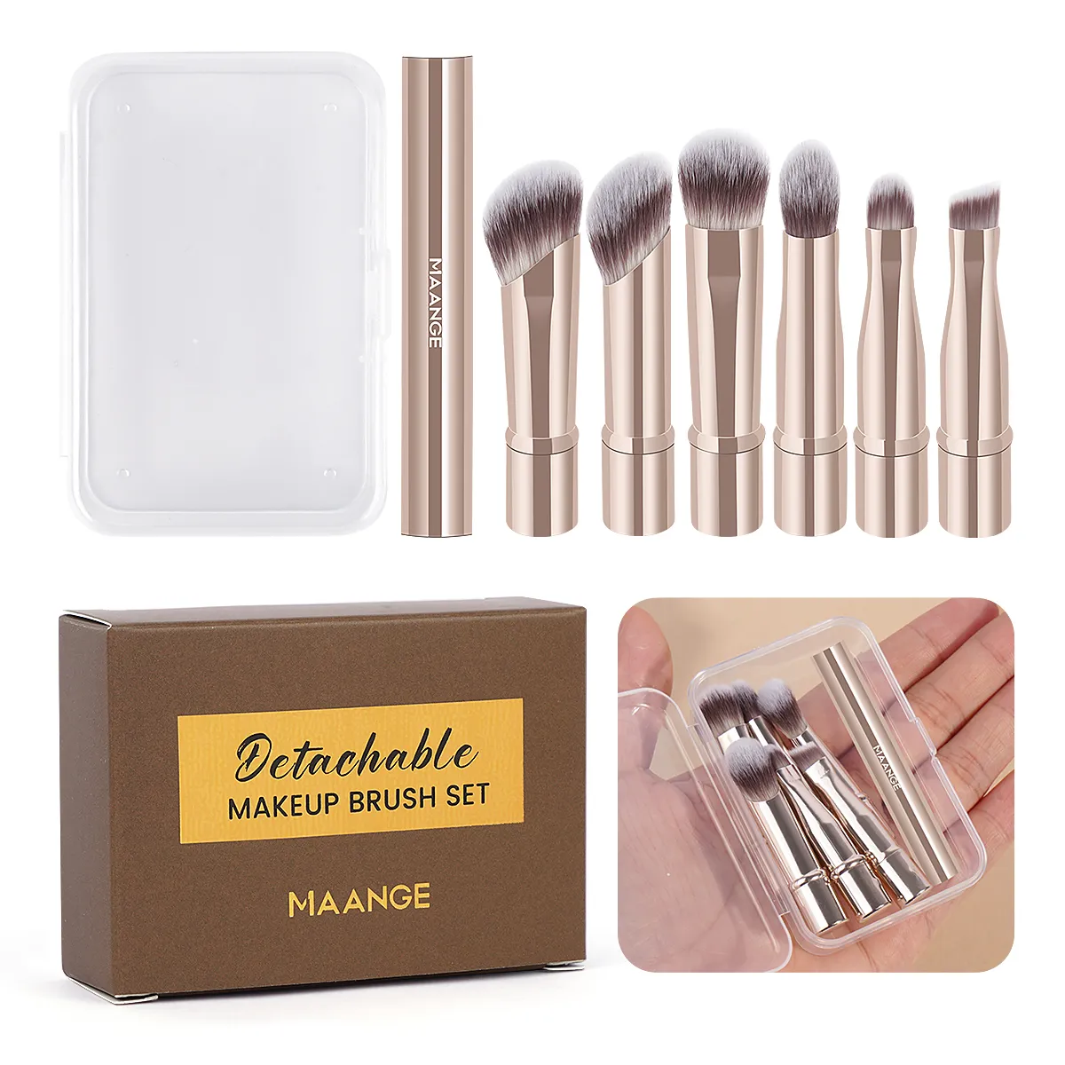 MAANGE 6 In 1 Detachable And Attachable Double-Head Multifunctional Makeup Brush With Transparent Dust-Proof Box MAG52221