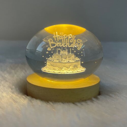 3D Crystal Ball LED Table Lamp with wooden Base 8cm