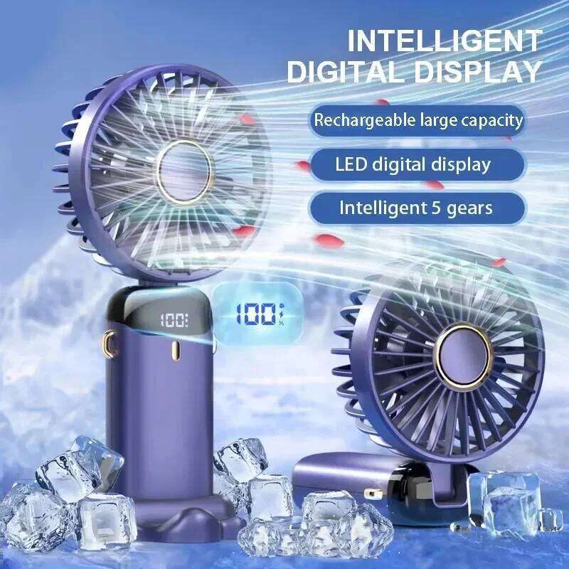 5000mAh Portable Rechargeable 90° Foldable 5 Speed Mini Conditioner Small Fan Air Cooler with LED Digital Display