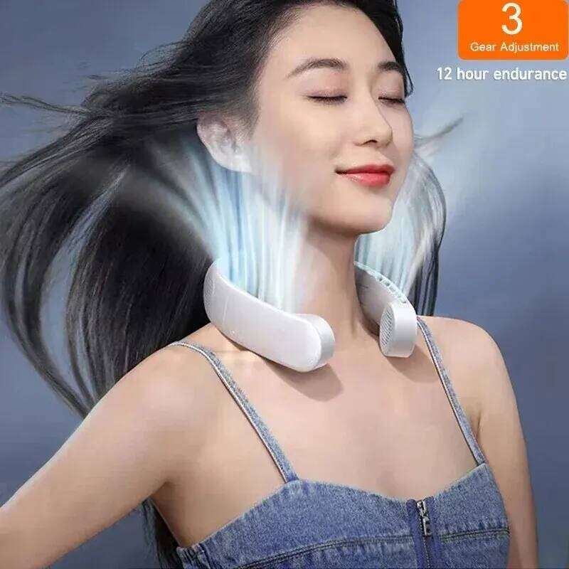 Portable Fan, Mini Bladeless Hanging Neck Fan 1200mAh Rechargeable Air Cooler 3 Speed for Student Office Summer Sports Fans