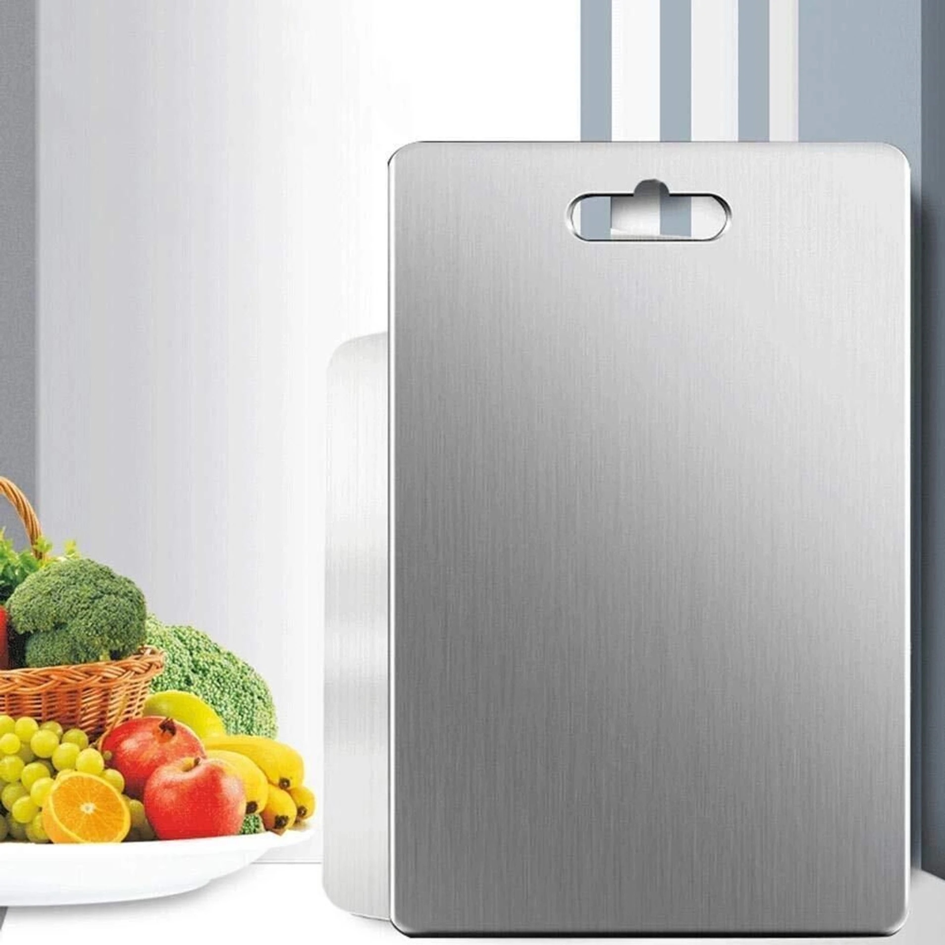 Premium Stainless Steel Chopping Board 31 x 21 CM | Heavy Duty Cutting Board for Kitchen | Rust Resistant | Dishwasher Safe | Pack of 1