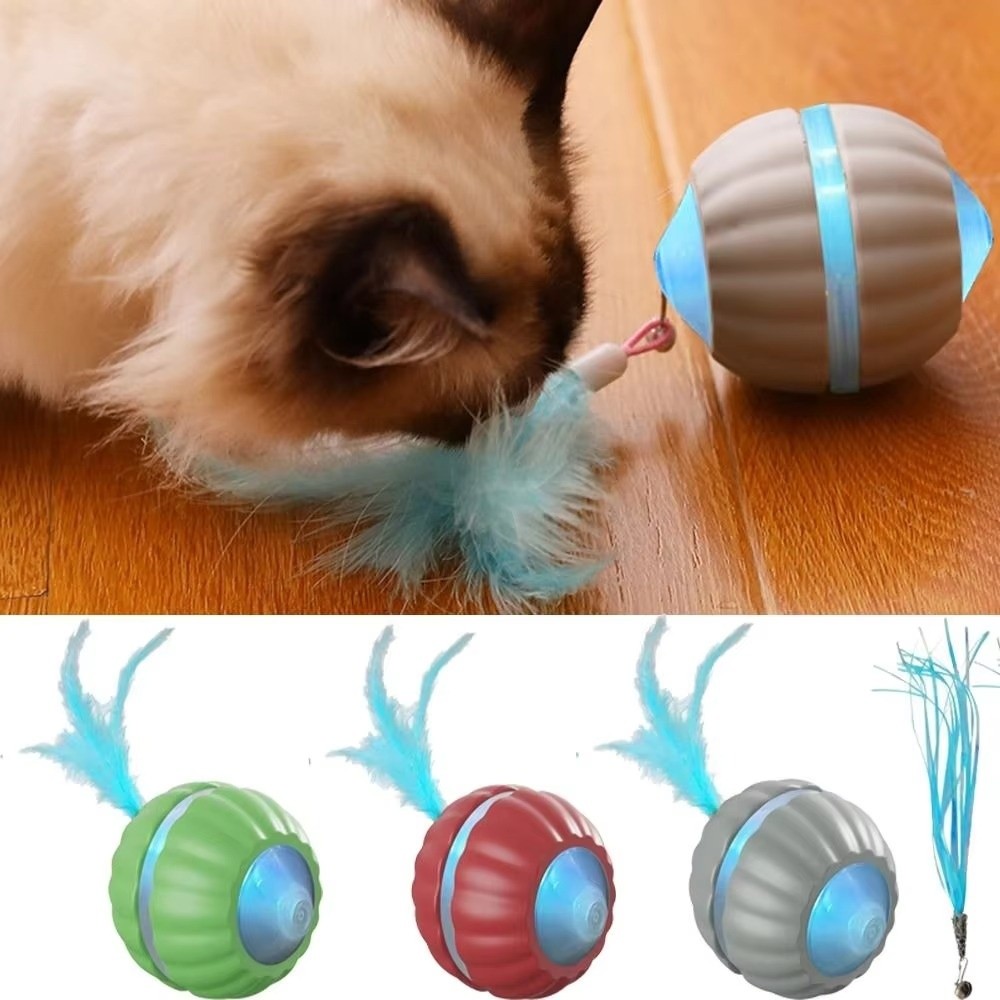 Interactive Automatic Smart Cat Toys Fast Rolling with 2 Tails Dog Cat Training Ball Indoor Playing Rechargeable Kitten Teaser Game Toy Pet Supplies
