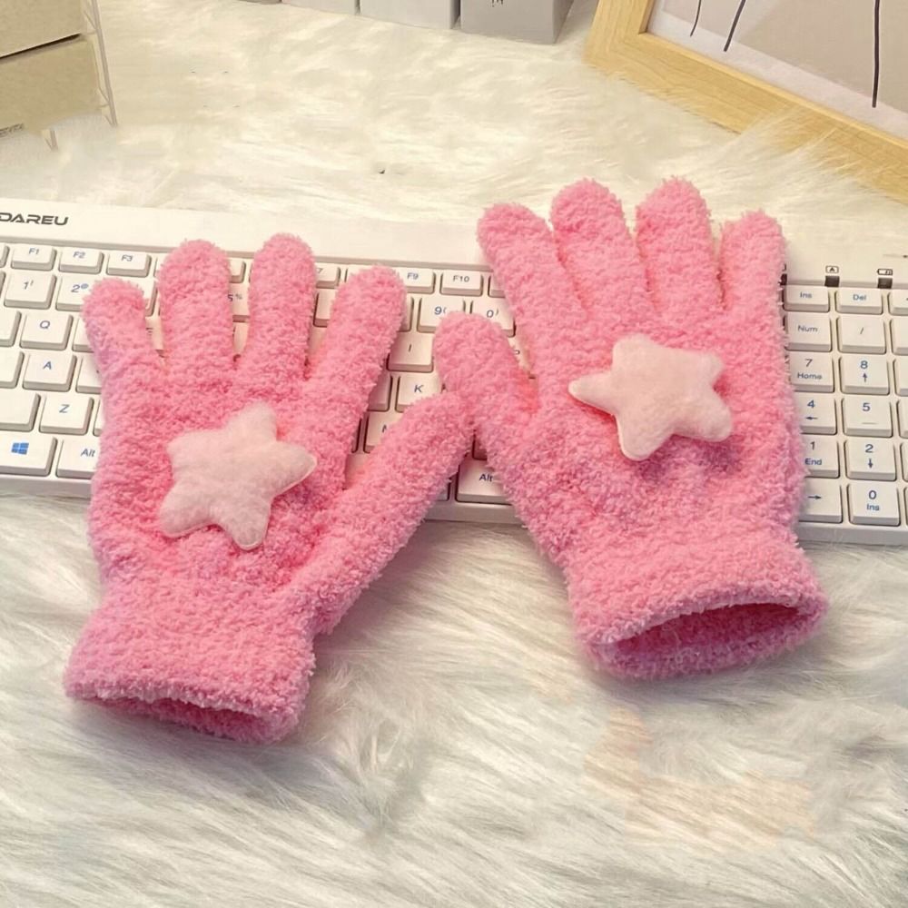 Cute Coral velvet Coral Velvet Gloves Cycling Winter Star Plush Gloves Windproof Warm Plush Gloves Women
