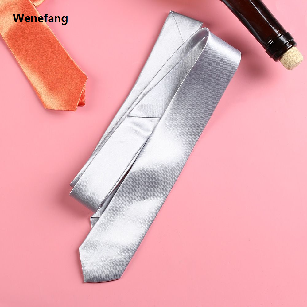 Wenefang Fashion Casual Slim Plain Mens Solid Skinny Original Neck Party wedding Tie Silk Necktie