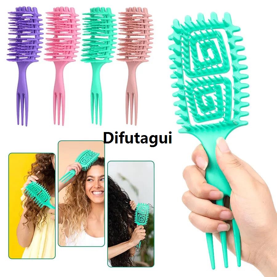 Difutagui Men's and women's, handle, blow dry for agent curls, wet 1 piece curling brush 2025 New to set and untie knots, trident to reduce hair pulling styling tool