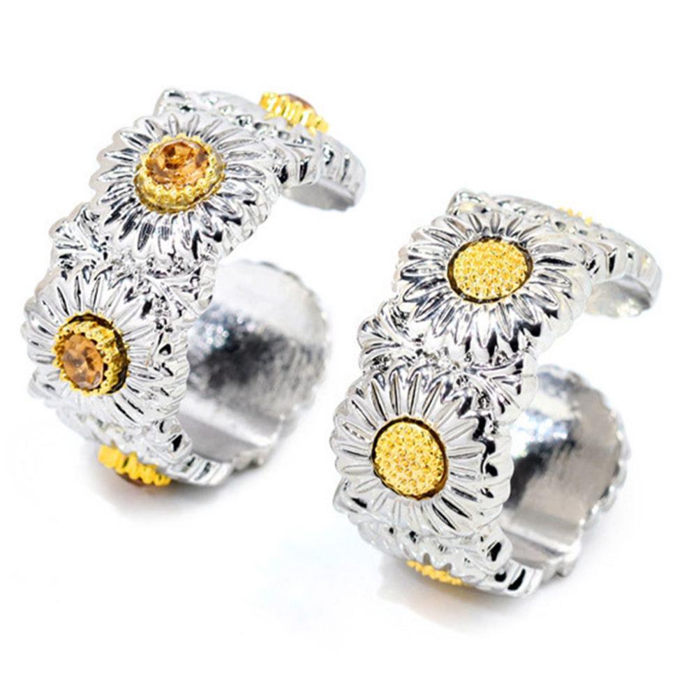2PCS Vintage Adjustable Open Gothic Hip Hop Wedding Daisy Rings Rings For Women Flower Ring