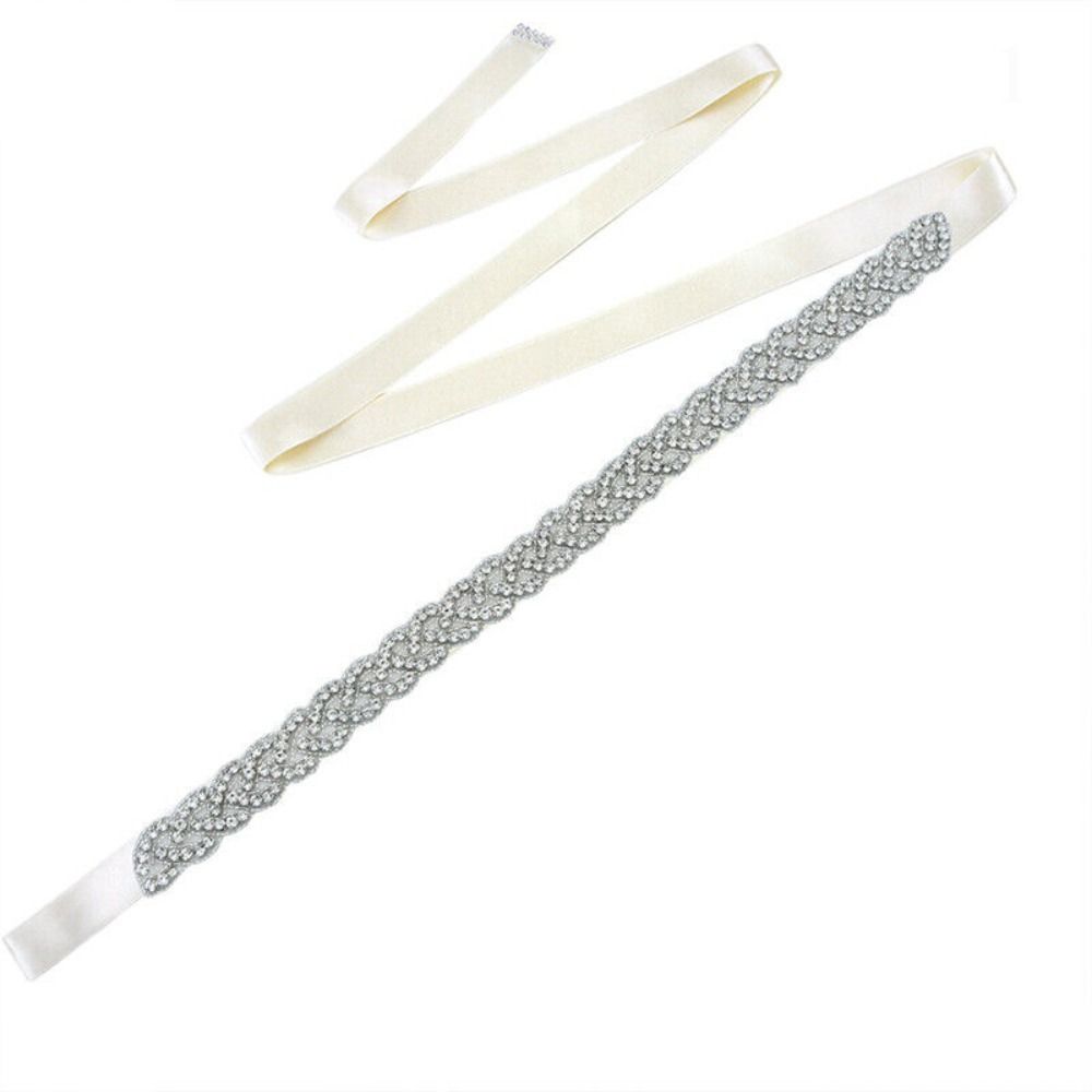 Fashion Long Ribbon Bride Belt Crystal Solid Color Diamond Belt Waistband Dress Decorative Silver Rhinestone Belt