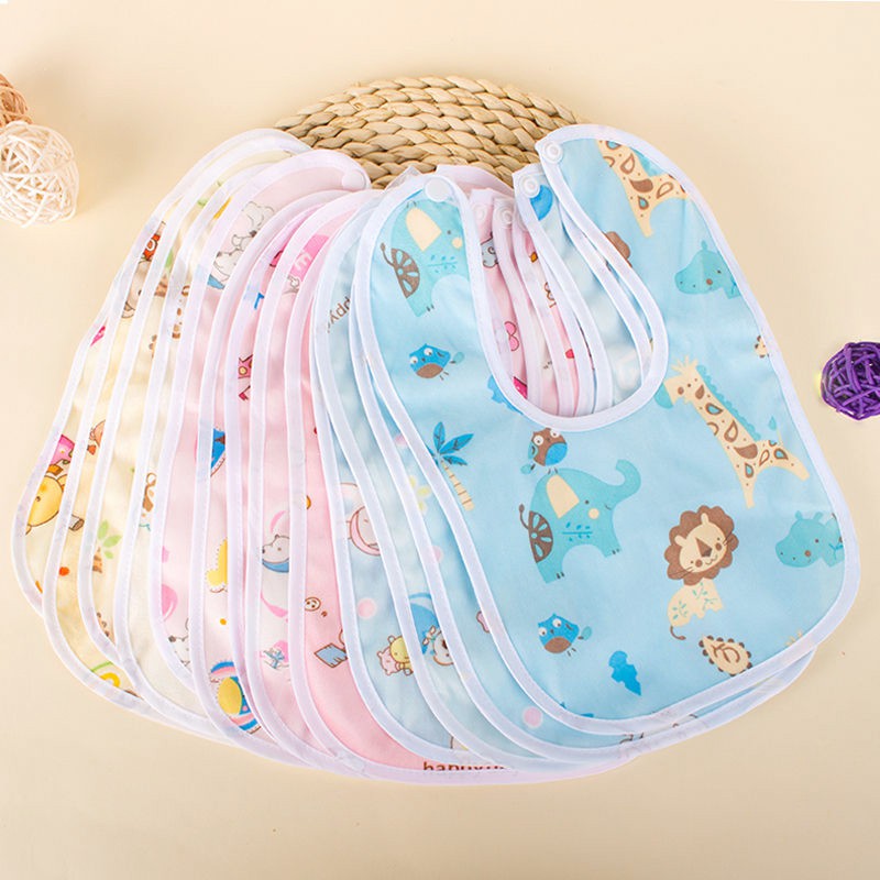 3Pcs Cotton Waterproof Baby Bibs Saliva Towel With Button