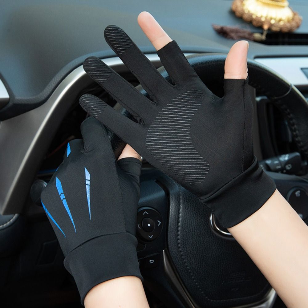 Half Fingers Outdoor Touch Screen Two Finger Opened Fingertip Thin Breathable Mesh Anti-UV Gloves Ice Silk Gloves Sunscreen Gloves Summer Gloves