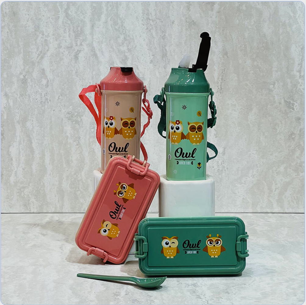 Owl Lunch Box with Water Bottle Set