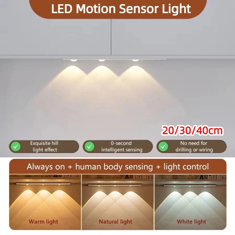 Light Strips Rechargeable LED Motion Sensor Light Ultra-thin Smart Induction Rechargeable Led Lamp 3 Colors Light Dimmable Cabinet Light Cabinet