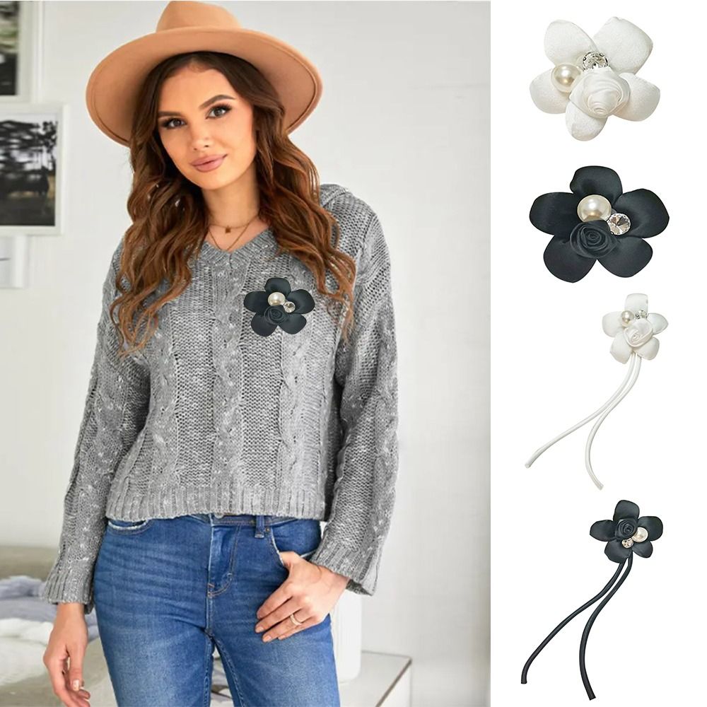 New Fabric Brooch Brooch Pins Black Big Flower Jewelry Brooches White Shirt Collar Accessories Women