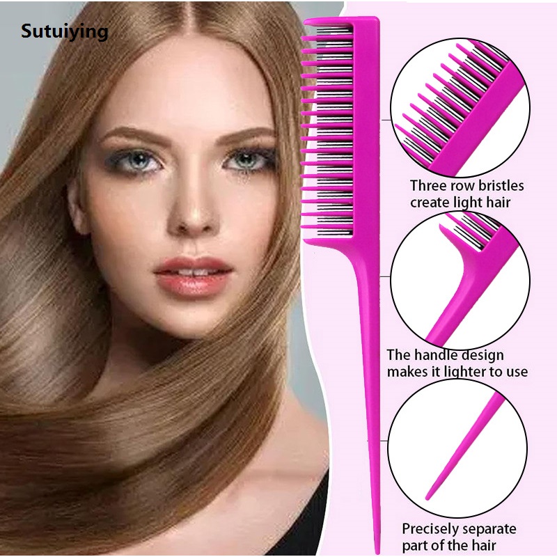 Sutuiying 10PCS Barber Hair Styling Comb Set Teasing Hair Brush Triple Teasing New Comb Rat Tail Combs Edge Brush Hair Tail Tools Braid Tool L