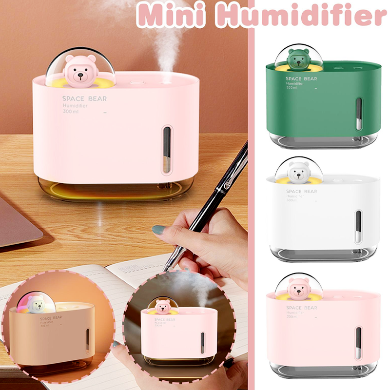 KOJA 300ml Cute Space Bear Rainbow Colorful Air Humidifier Aromatherapy Humidifiers Mini Night Light