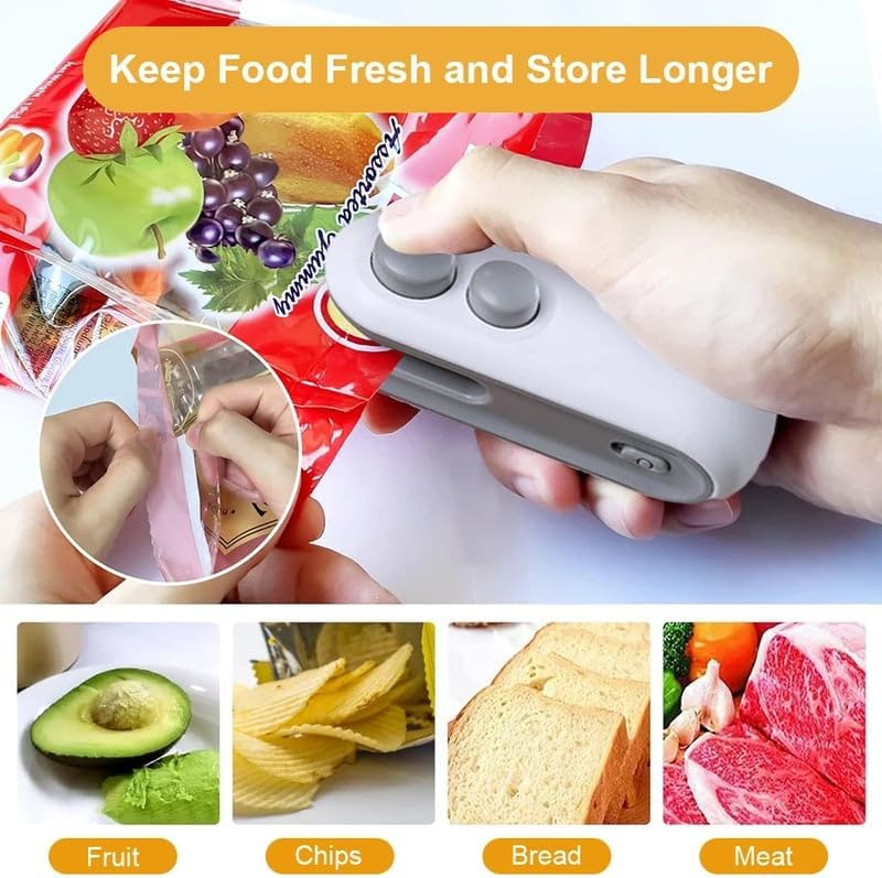Mini Bag Sealer 2 in 1 Usb Rechargeable Chip Bag Sealer Heat Seal, Portable Handheld Rechargeable Vacuum Food Sealer Bag Sealing Machine