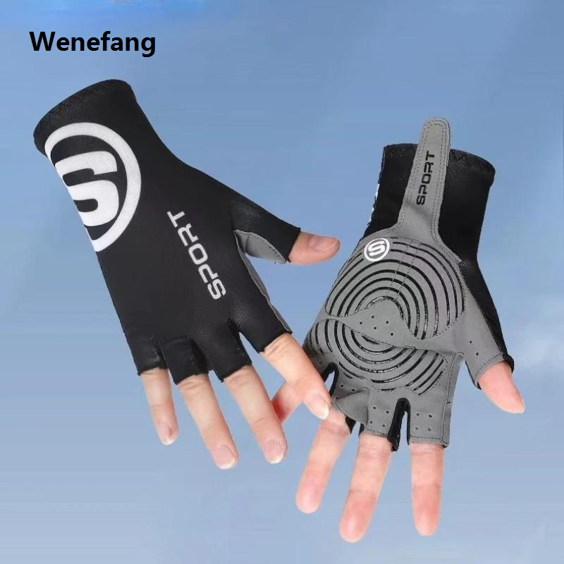 Wenefang Anti Slip Breathable and Sunscreen Half Finger Cycling Gloves Anti-slip Bicycle Fabric Finger Mitten for Bike Sports