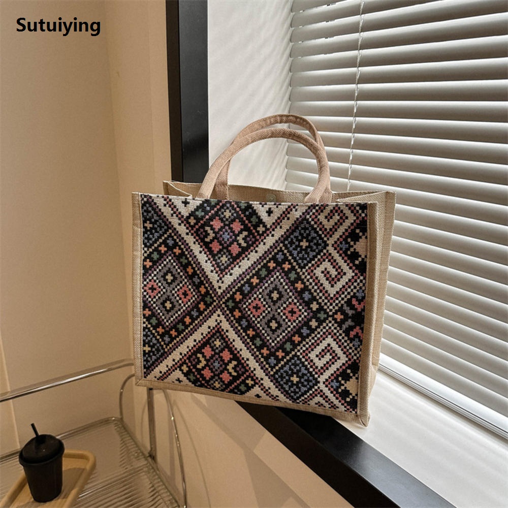 Sutuiying Cotton Linen Women's Handbag Versatile Large Capacity Shoulder Bag Lightweight Cotton Luxury Linen Bag for Work Commute Daily Use Fashion Accessory Office Ladies Casual Outings
